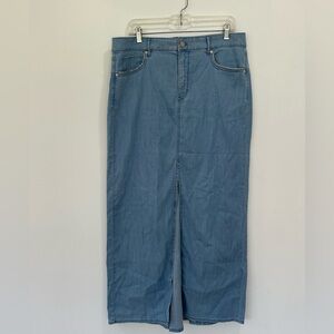 White House Black Market Blue Denim Maxi Skirt embellished size 14